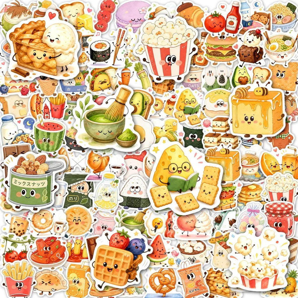 Cartoon Humanized Veggie & Food Themed Waterproof Sticker Pack 100/200 Sheets For Diary Cup Notebook Craft Anime Worlds Store