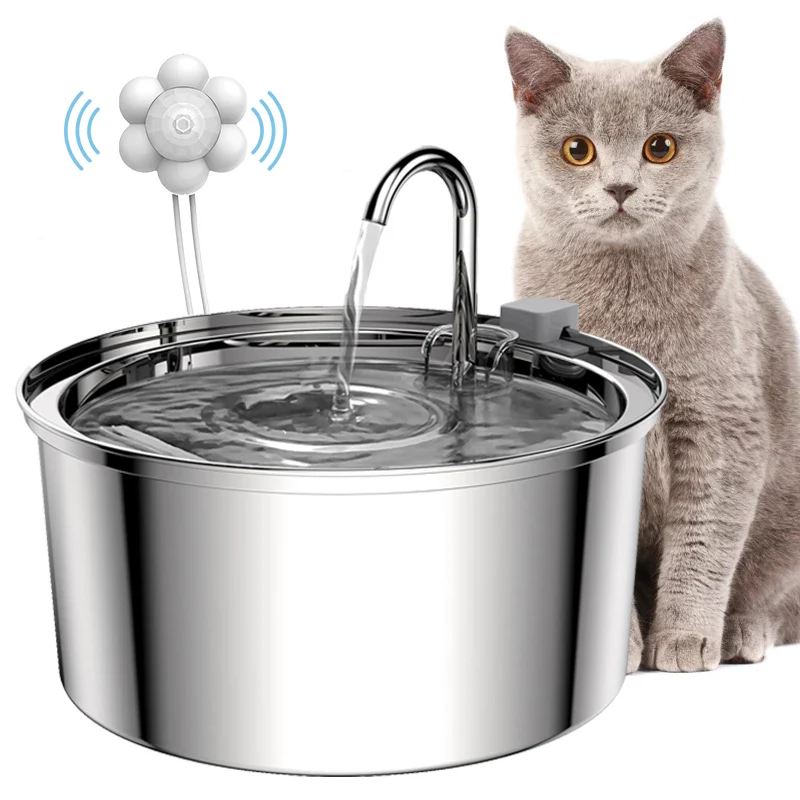 Fontana per gatti Sensore automatico Distributore di acqua per cani e gatti circolante Fontana per gatti per animali domestici in acciaio