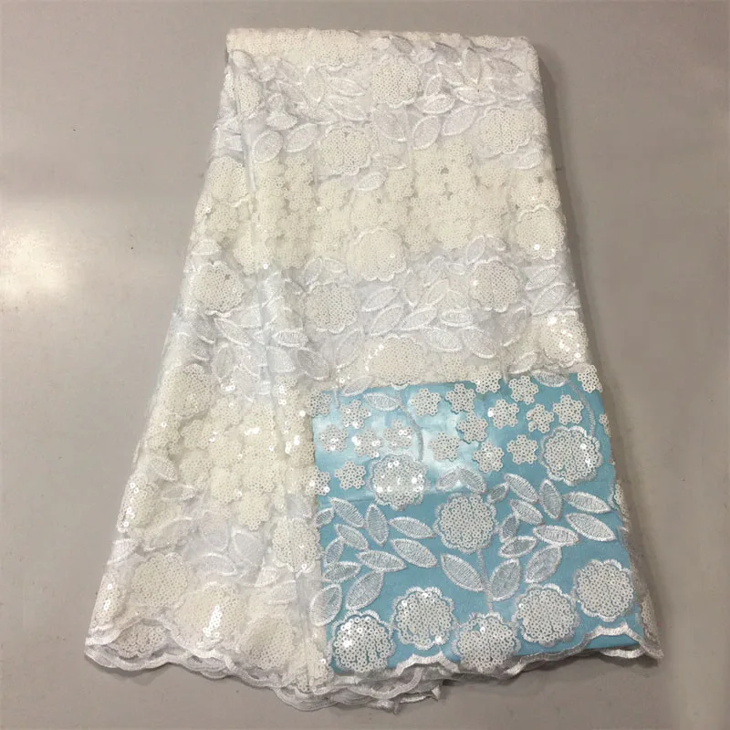 2022 Mesh Lace Fabric Refreshing Flower Pattern Sequins And Embroidered Matched Monotone Tulle 5Yards/Pcs 03M1