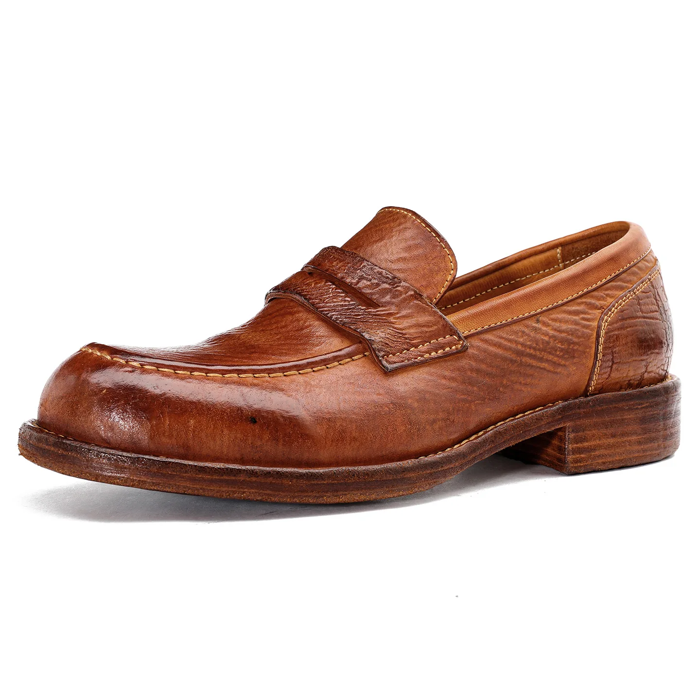 CLAIAMI Luxury Washed Real Horse Leather Men Shoes Business Casual Leather Shoes Retro Rubber Leather Loafers for Men Outdoor