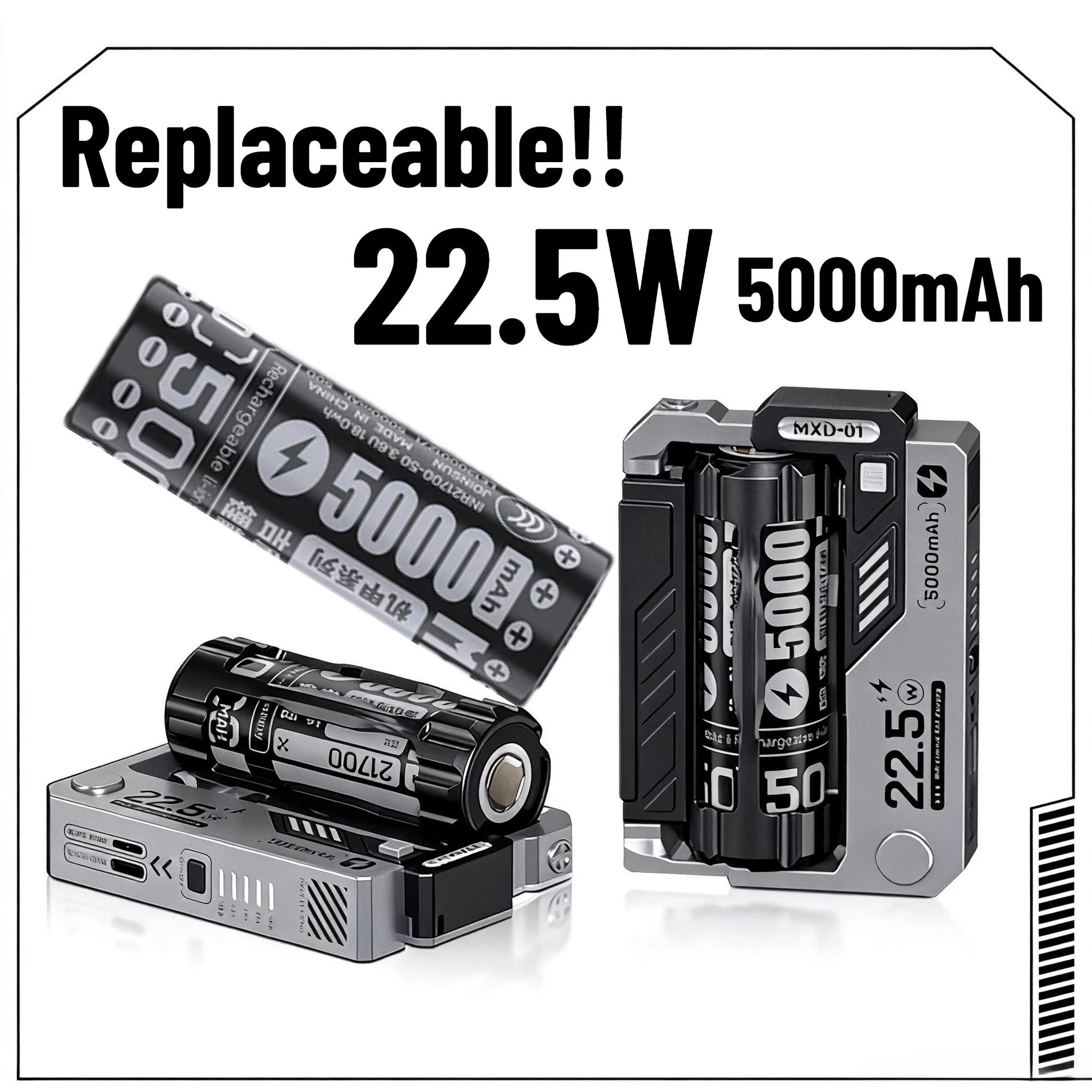 

20000 мАч Power Bank со съемными батареями 22,5 Вт PD, модульная конструкция для кемпинга, путешествий, аварийный внешний аккумулятор