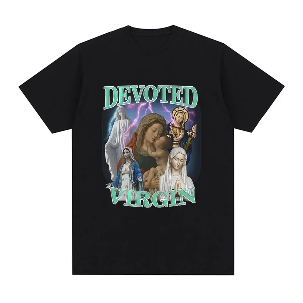 Devoted Virgin Meme Graphic T-shirt Men Fashion Vintage Short Sleeve T-shirts 100% Cotton Casual Oversized Tee Shirt Tops Unisex