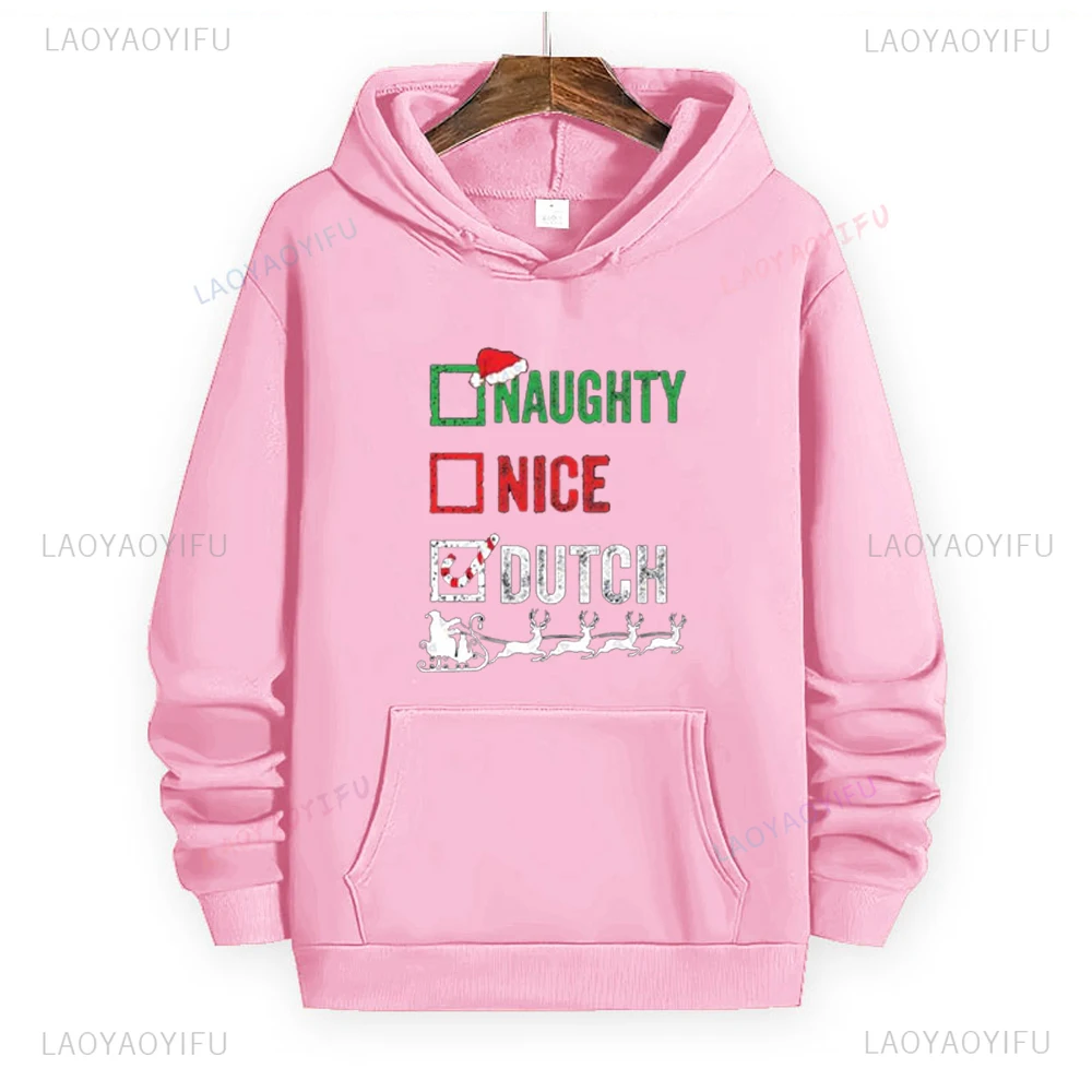 Naughty Dutch Merry Christmas Printed Funny Christmas Elk Cartoon Couple Hoodies Sweatshirts Fashion Y2k Hooded Sweatshirt