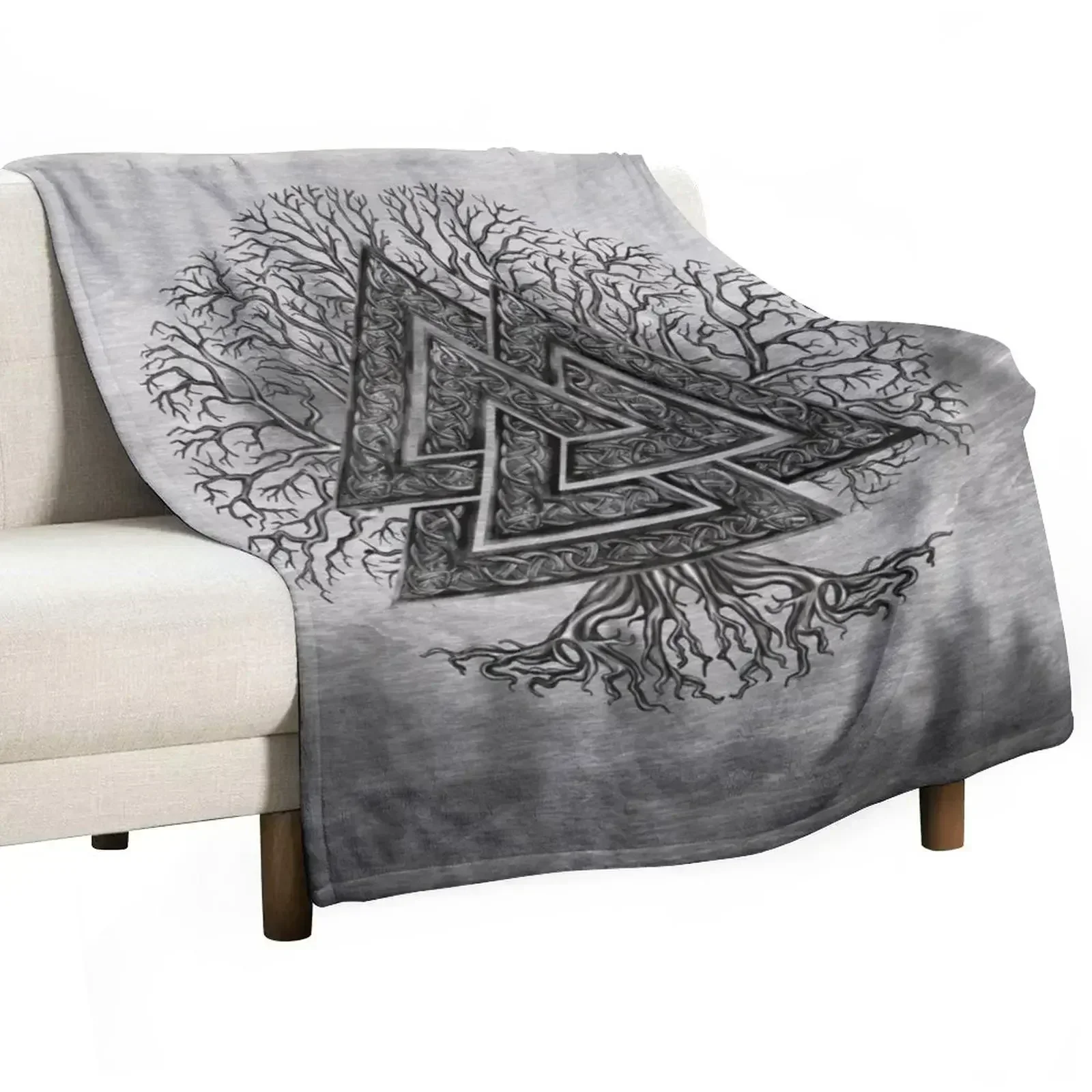 Valknut and Tree of Life Yggdrasil Throw Blanket Retros funny gift Flannels Blankets