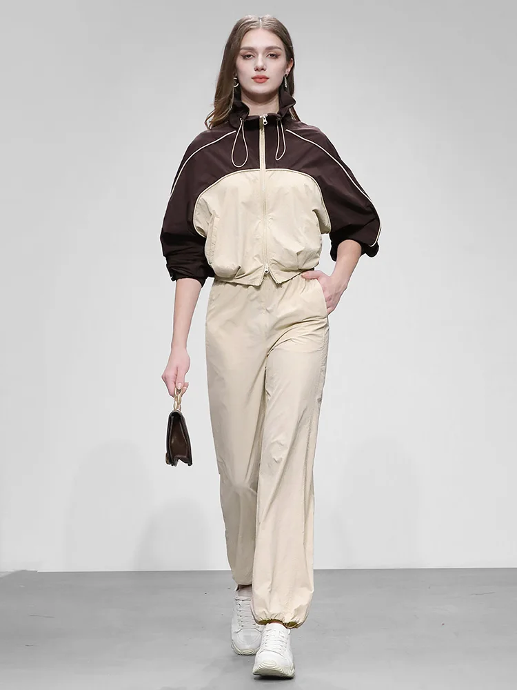 

Spring 2026 Fashion Casual Color Block Design Sun Protection Outerwear Wide Leg Pants Set Women's Long Sleeve Cardigan