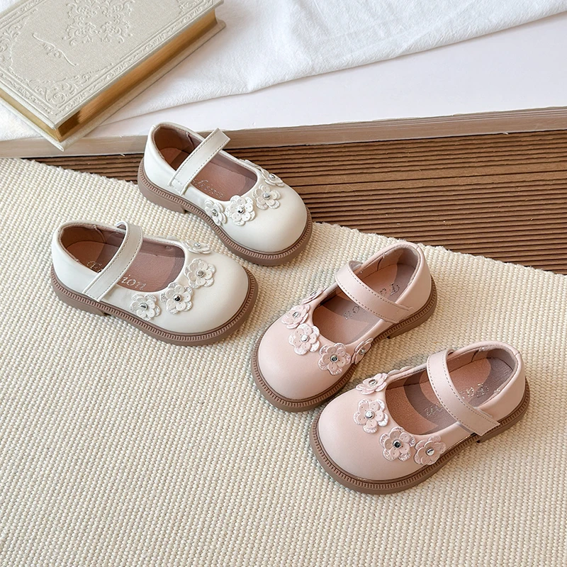 

New Girls Leather Shoes Lolita Wedding Party Children Mary Jane Shoes Sweet Flower Fashion Kids Princess Dress Flat Shoes 23-34