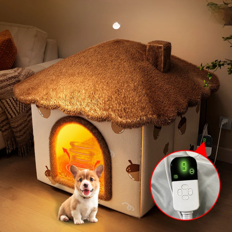 Heating Kennel Winter Warm Closed Indoor Cat Nest Small and Medium-Sized Dogs House Teddy Bichon