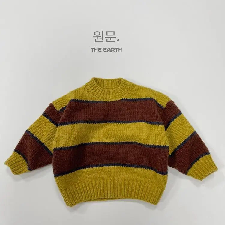 Retro Children's Autumn and Winter Coarse Yarn Pullover Sweater for Boys and Girls Forest Style Retro Striped Sweater