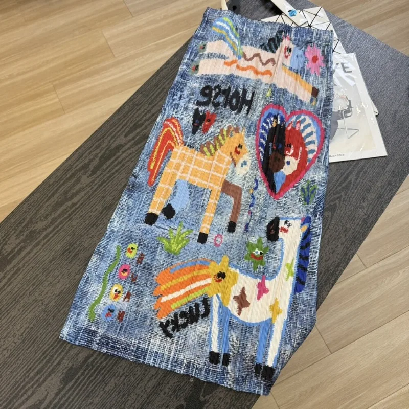 Miyake Pleated Skirt Plisse 2026 Summer New Animal Print Pleats Jupe Colorful Age-Reducing Slimming Mid-Length Fold Skirt