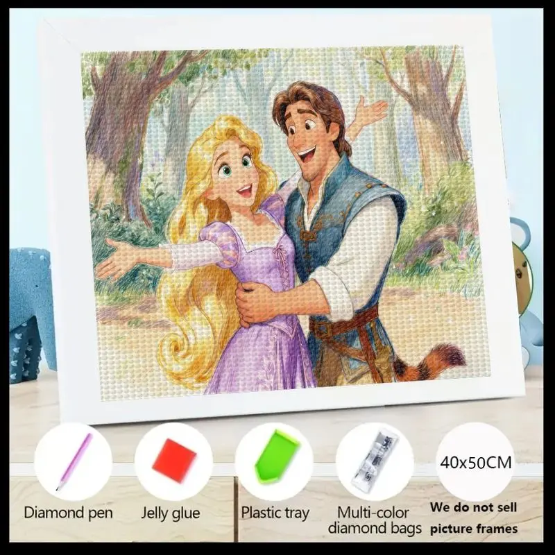 

1PC 5D Full Drill Diamond Painting Kit, DIY Disney Tangled Rapunzel & Flynn Rider Cartoon Couple Art, Sparkling Crystal Gem Embr