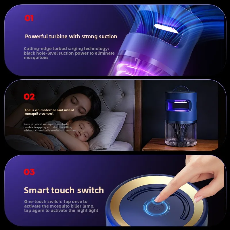 Suction Mosquito Killer Lamp with USB Night Light Powerful Attract Quiet Insect Trap for Home Lightweight Portable Bug Zapper