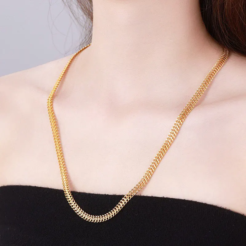 XP Jewelry --( 45 60 cm x 6 mm) 24 k Pure Gold Plated 2 Woven Chain Necklaces for Men Women Fashion Jewelry view 3
