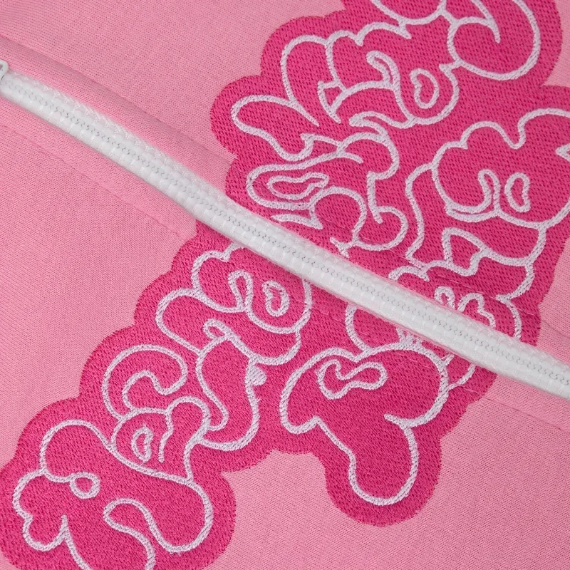 Kussia88 Y2K Sudadera con capucha con cremallera para hombres y mujeres, sudadera con bordado artístico a la moda, ropa de calle de gran tamaño rosa Harajuku, ropa Unisex