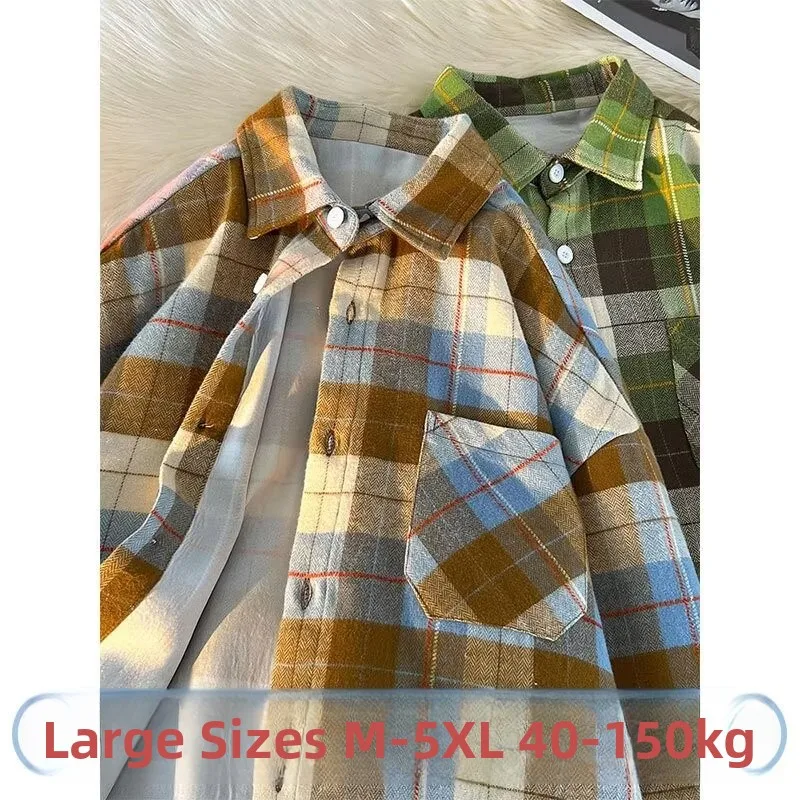 

Loose Fit Plaid Long Sve Men's irt Casual Sle Autumn Faion Outerwear Resistant Wearing for Heavy Du up to 250 Pou