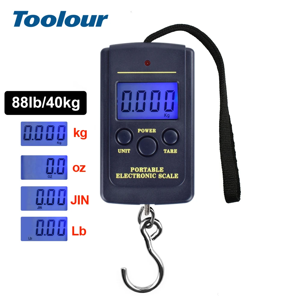 Toolour 88lb/48kg Luggage Scale Digital Hanging Scale Fishing Scale Backlit Portable Scale with Tare Function for Travel Fishing