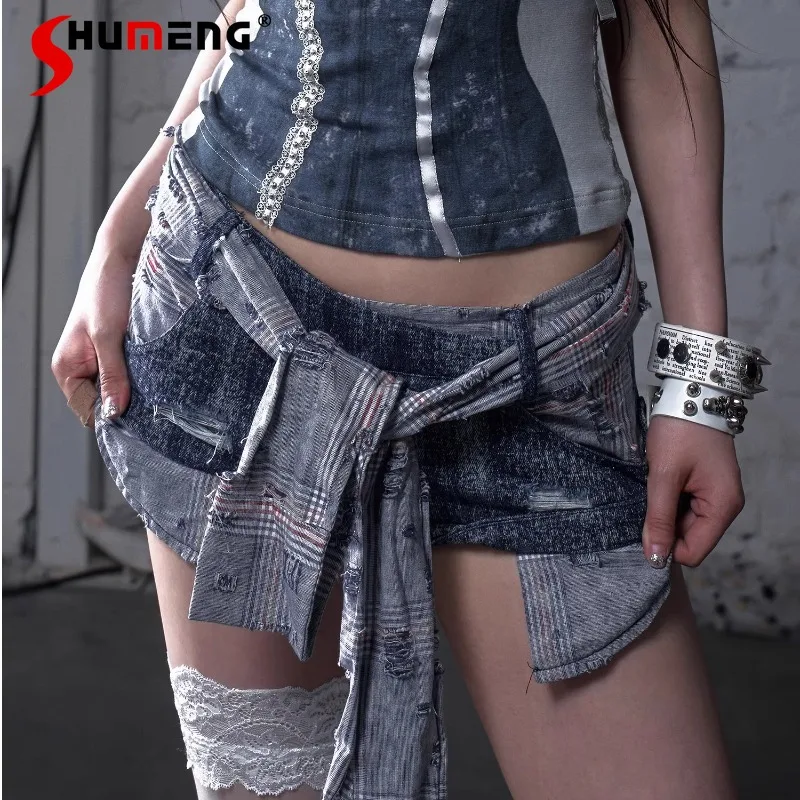 

Original Design Retro Street American Punk Millennial Fake Two-piece Short Pants Slim-fit Low-rise Soft Girls Shorts For Women