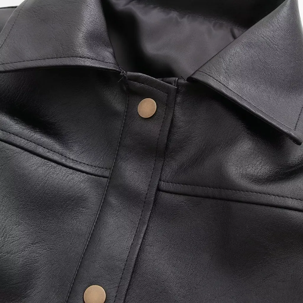 Veste de moto rétro américaine pour femmes, manteau en cuir PU, revers à la taille, Cool, mode début du printemps pour filles chaudes
