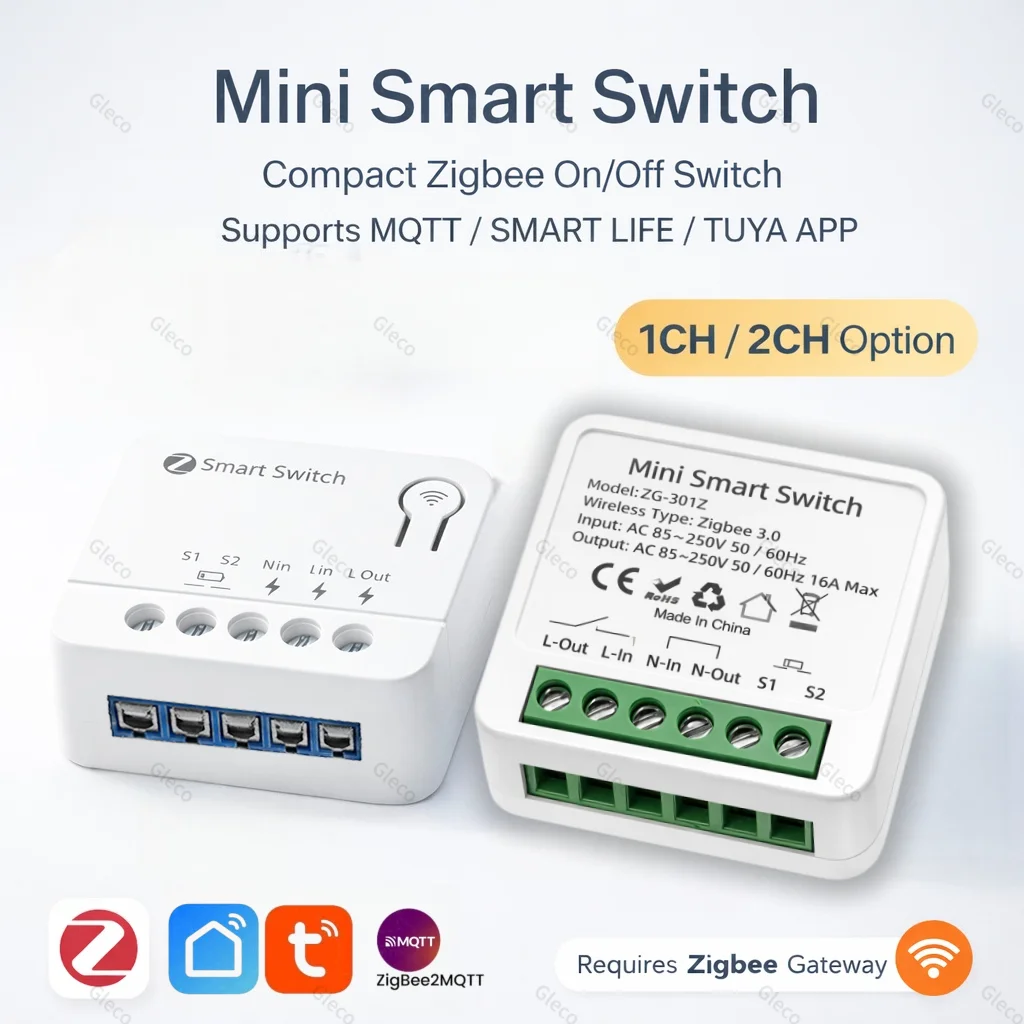 Zigbee TUYA 1/2Gang Mini Smart Switch DIY Switches Module Relay Breaker Two-Way Control Works With Alexa Google Smart Life APP