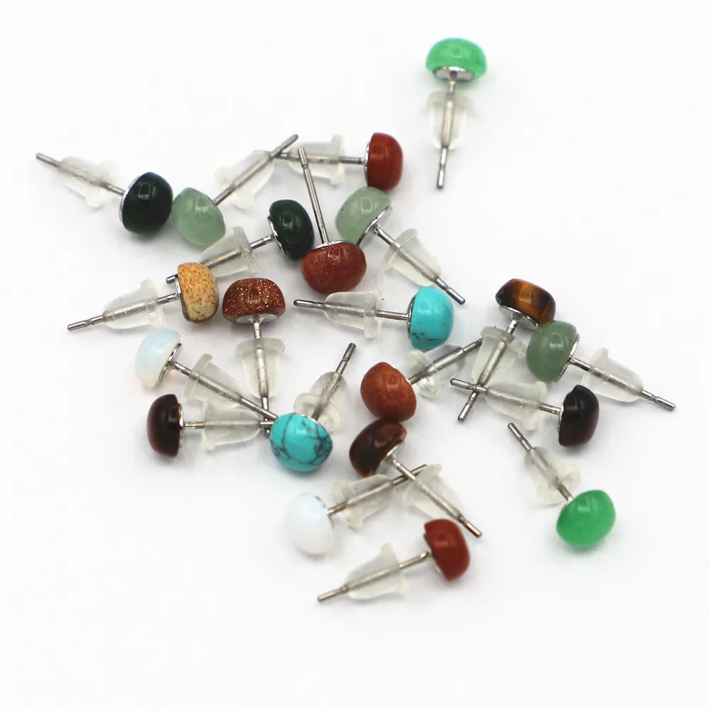 Trendy Geometric 6mm Round Mixed Color Natural Stone Stud Earrings New Design For Women Fashion Cute Small Wholesale 12Pair