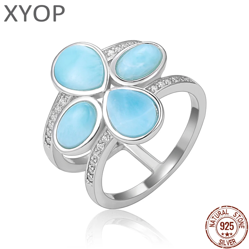 XYOP 925 Silver Gift Natural Blue Larimar Simple Generous Ring White Zircon, Versatile Fine Absorption Cost-Effective Daily Comm