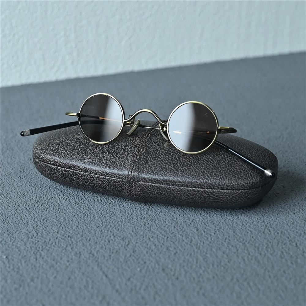 

Rockjoy 29mm Round Stone Sunglasses Male Women Small Narrow Glasses Men Brown Stone Lens Anti Scratch Steampunk Vintage Retro