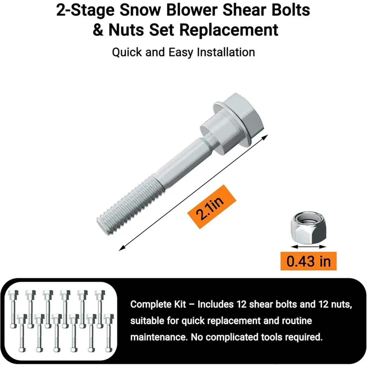 Big Discount 2-Stage Snow Blower Shear Bolts & Nuts Set Replacement, for Husqvarna Snow Throwers - Replaces 580790401, 588077502