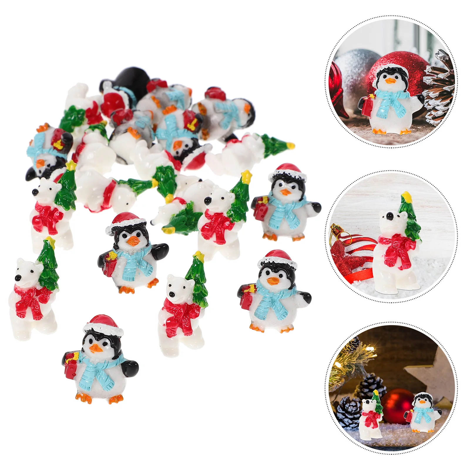 20 Pcs Christmas Micro Scene Ornament Miniatures Adorable Figurine Resin Decors Penguin Animal Decorative