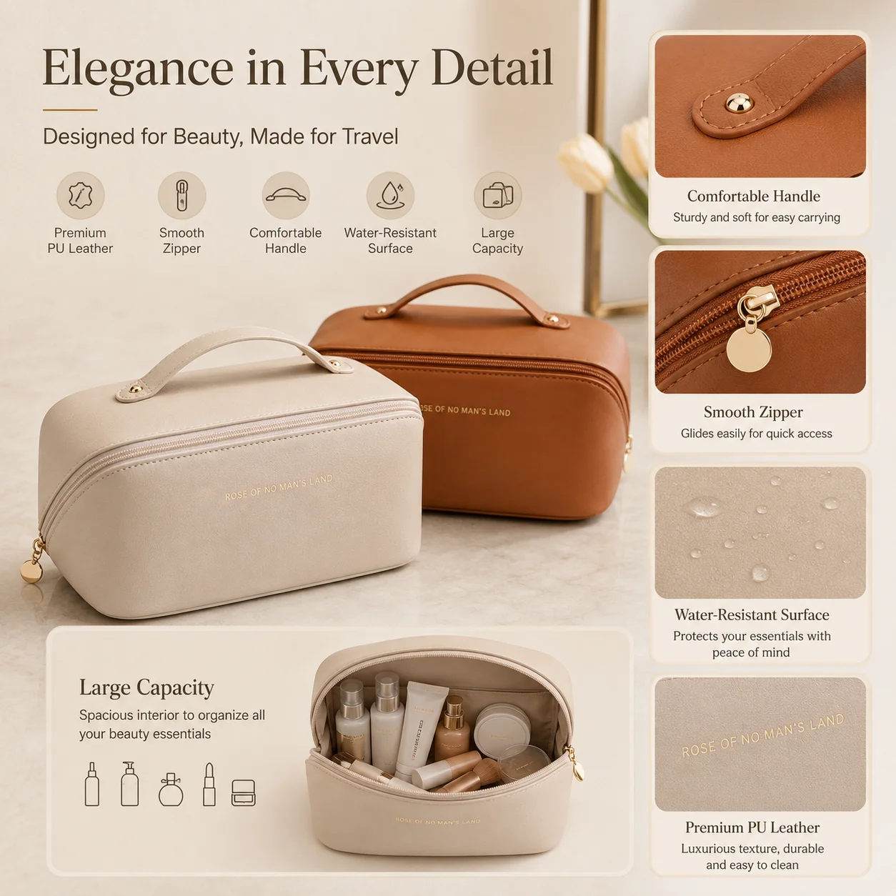 Large Capacity Cosmetic Bag, Portable Travel Toiletry Organizer with Multiple Pockets, High-End Ins Famous Makeup Storage Pouch