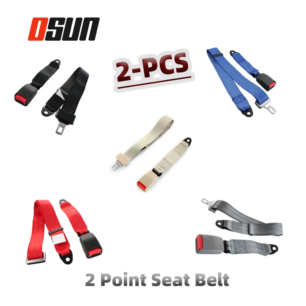 2-PCS Universal 2 Point Car Seat Belts Safety  Blue Gray Black Beige Red Safety Belt Long 110cm Seat Belt Fits Most Car Bus