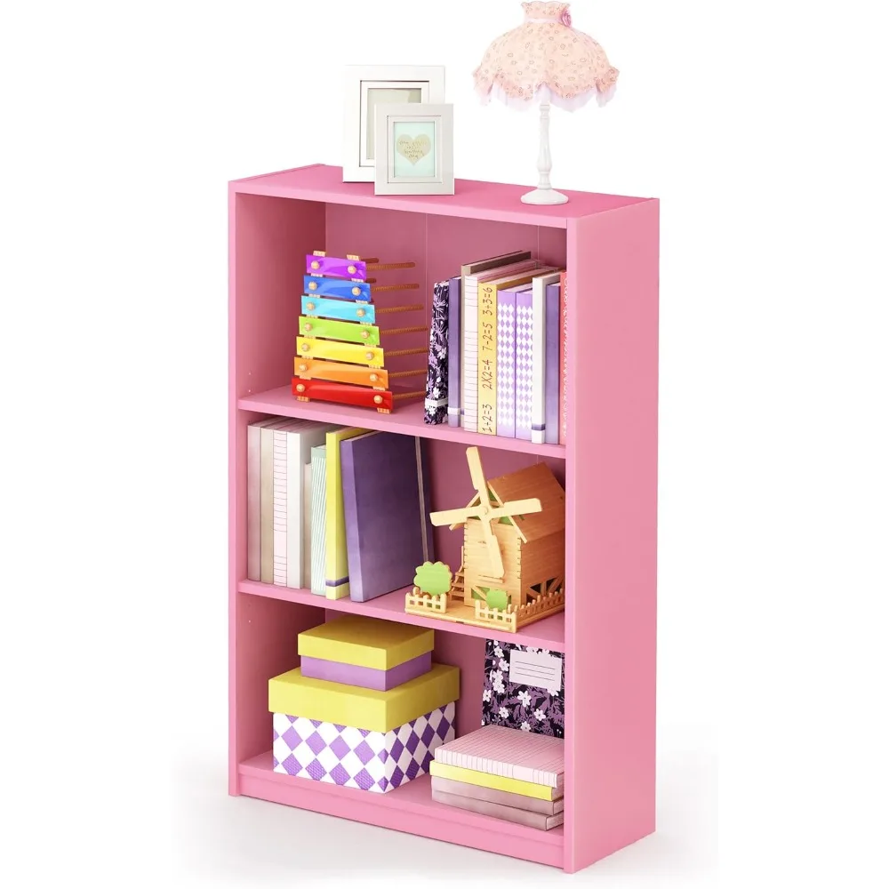 

3 Tier Bookshelf with Adjustable Shelves 9.5 x 24.5 x 40.3 for Living Room Bedroom Home Office Pink