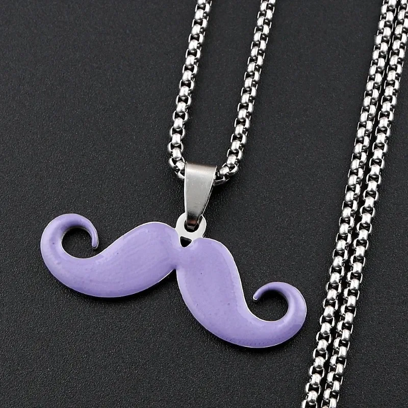 Vintage Long Mustache Pendant Necklace Stainless Steel Hip Hop Unisex Multi Color Chain Jewelry For Women Men Daily Party Birthday Holiday Gift