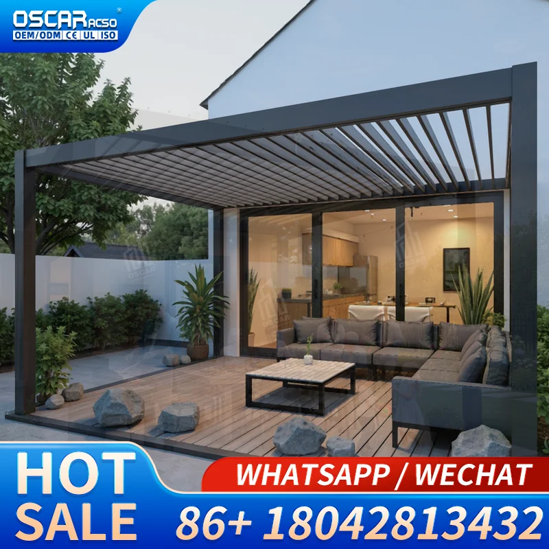 Outdoor Motorized Louvered Roof Structure Aluminum Patio Shelter  for Backyard Balcony Terrace Pergola