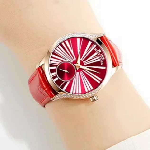 Reef Tiger Women Automatic Watches Luxury 38mm Mechanical Wristwatch Diamond Sapphire Mirror Leather Strap RGA1561