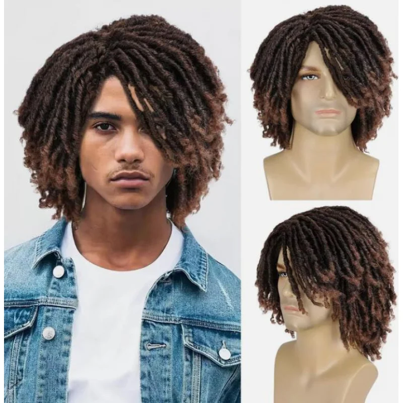 Peluca Dreadlock Ombre Marrón para Mujeres/Hombres Pelucas Trenzadas Rizadas de 14''