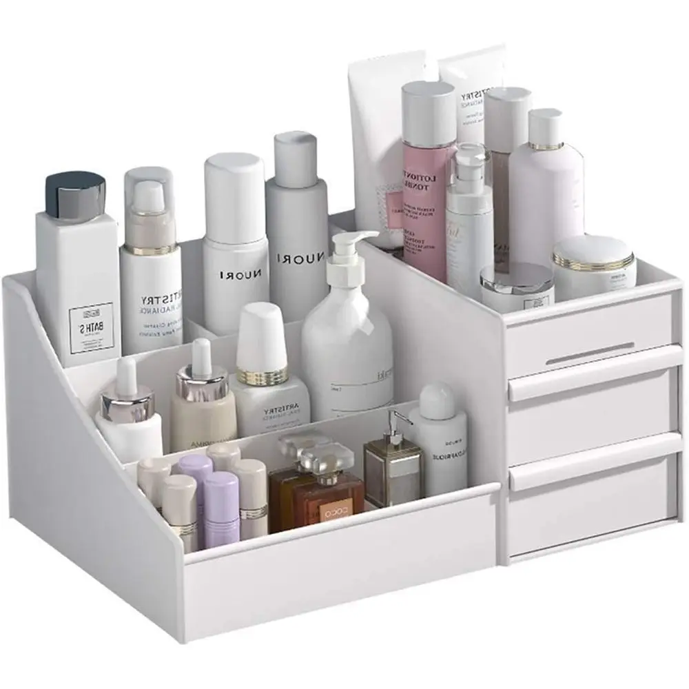 Skin Care Organizer, Makeup Desk Organizer with Drawers, Countertop Organizer or Cosmetics, Vanity Brush Holder or Lipstick, Bru