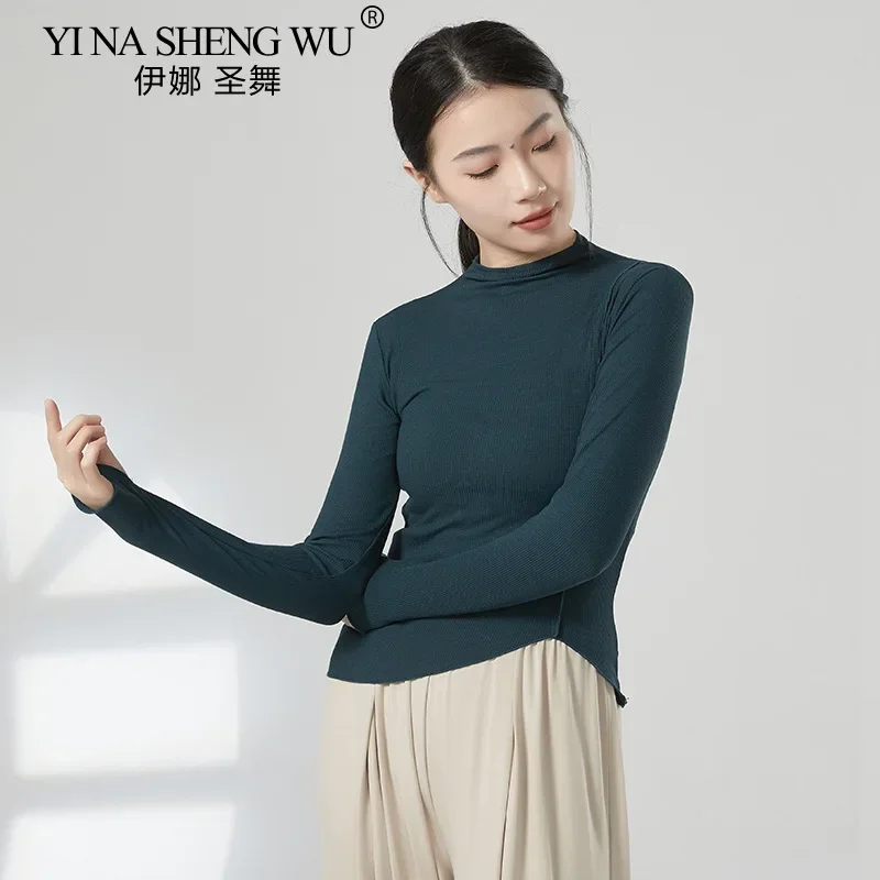 Modern Dance Practice Clothing Knitted High Neck Finger Sleeve Solid Colour Top Traditional Chinese Clothes Women Stage Costume