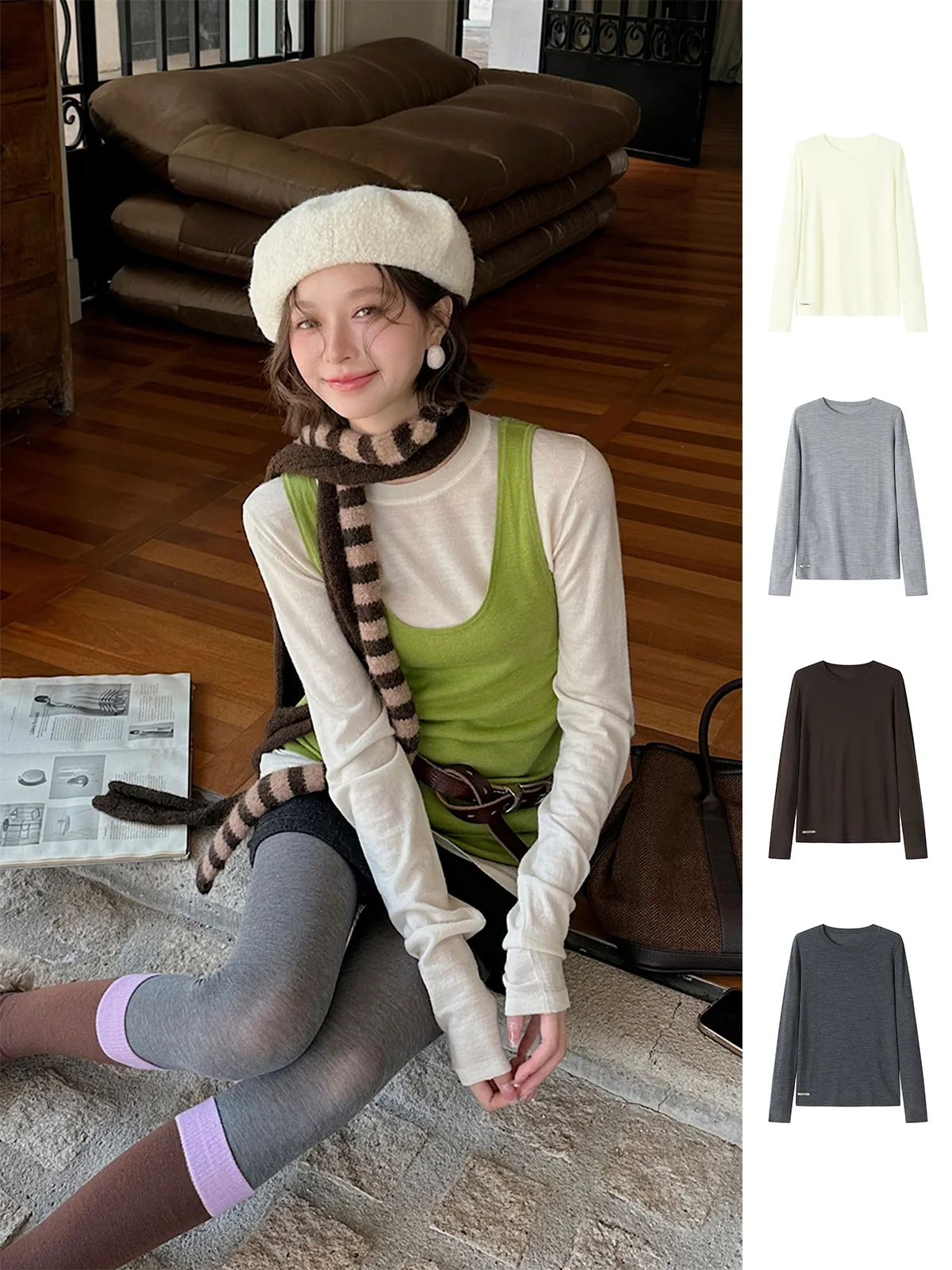 

REREK Шерстяной вязаный приталенный лонгслив с круглым вырезом DEARSOCUTE Handpied Store Женская модная одежда