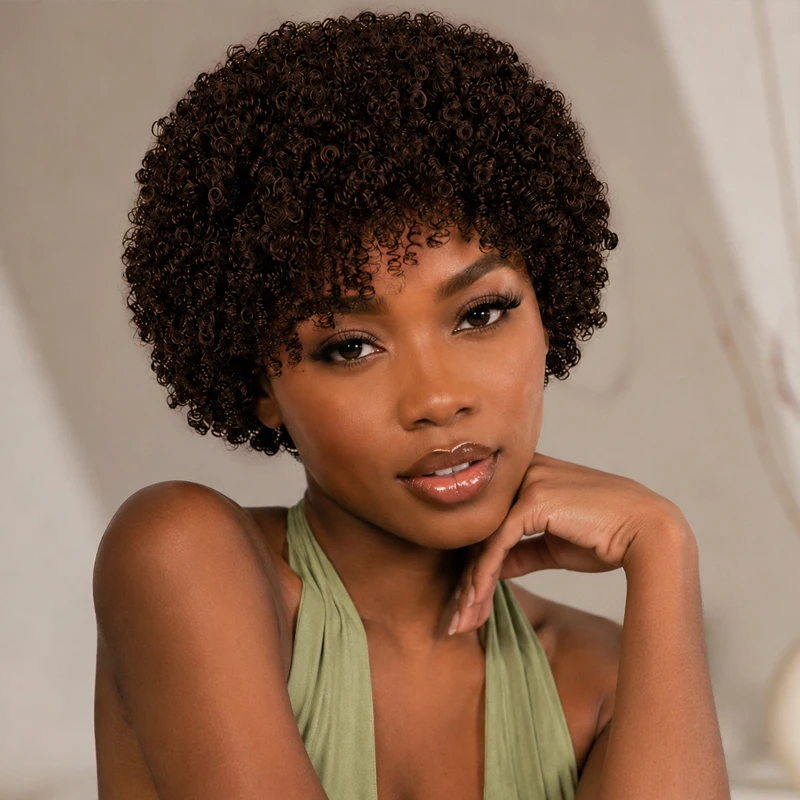 Dark brown 8-inch spiral curl wig, suitable for everyday party looks.
