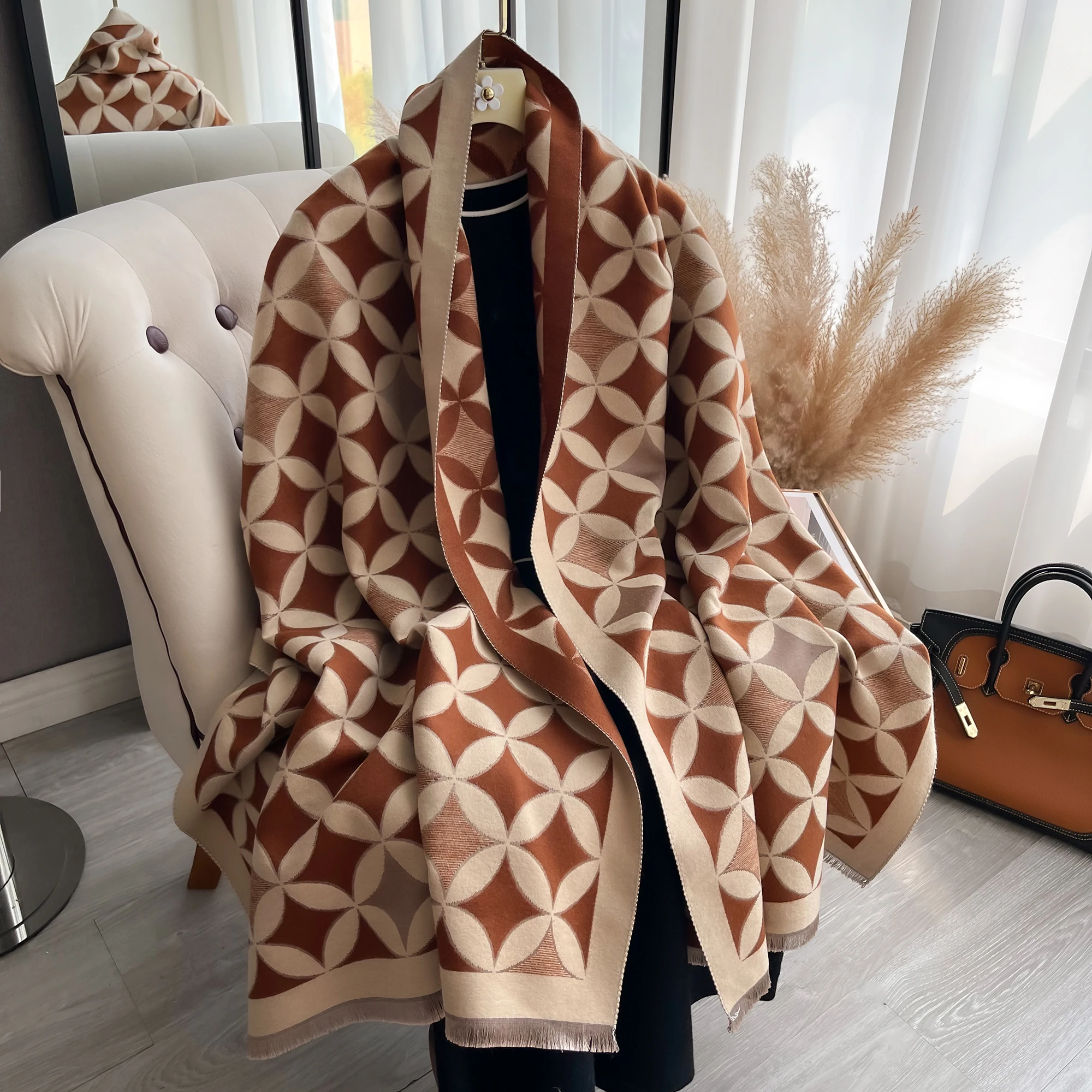 2024 New Winter Warm Cashmere Wraps Women Scarf Luxury Design Pashmina Thick Shawl Blanket Bufanda Foulard Travel Poncho Stoles