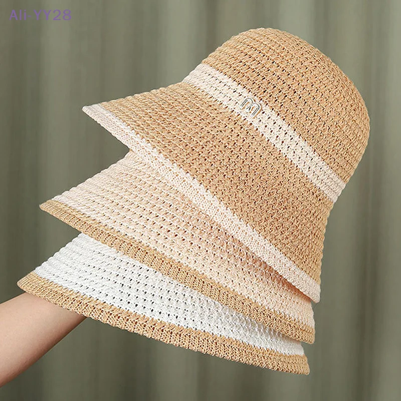 {YY28} Summer Hollow Breathable Bucket Hats For Women Double Layer Spring Fisherman Hat Outdoor Foldable Suncreen Beach Cap