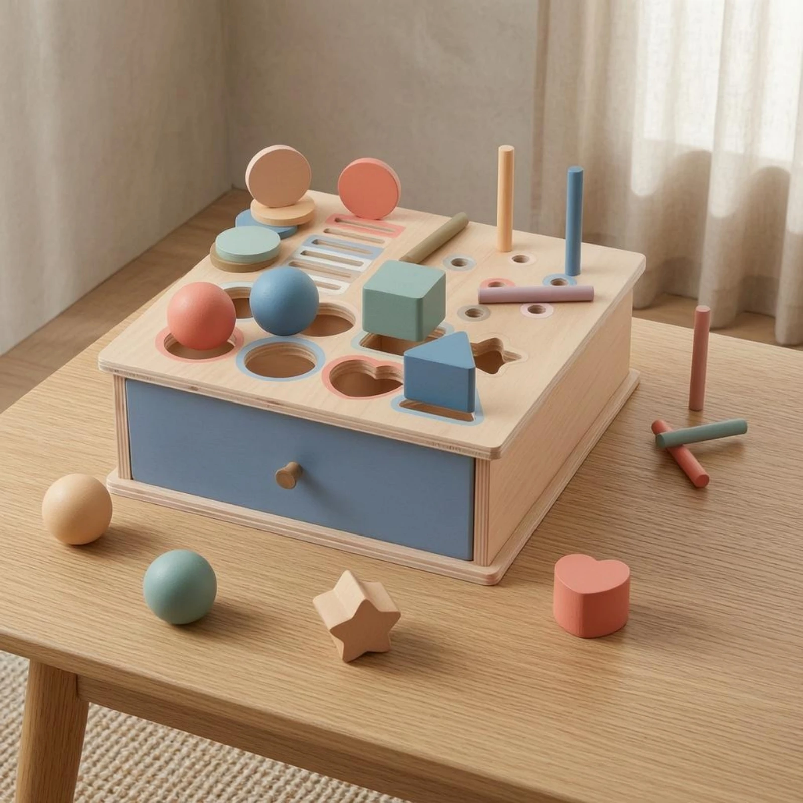Educational Pitching Box Pull Knob Wooden Shape Sorter Shape Matching Box Fine Movement Skills Sorting Blocks Set