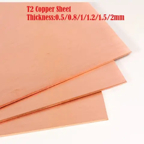 DIY CNC 소재 빨간색 구리 플레이트, T2 구리 시트, 금속 플레이트 99.9%, 순수 구리 호일, 두께 0.5mm, 0.8mm, 1/1mm, 2/1mm, 2mm