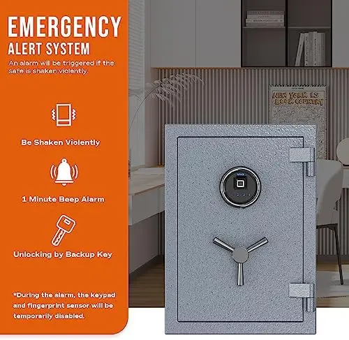 Deluxe Biometric Safe Box,Digital Fingerprint Fireproof Waterproof Safe with Touch Screen,Removable Shelf and 3 Spoke Safe Han