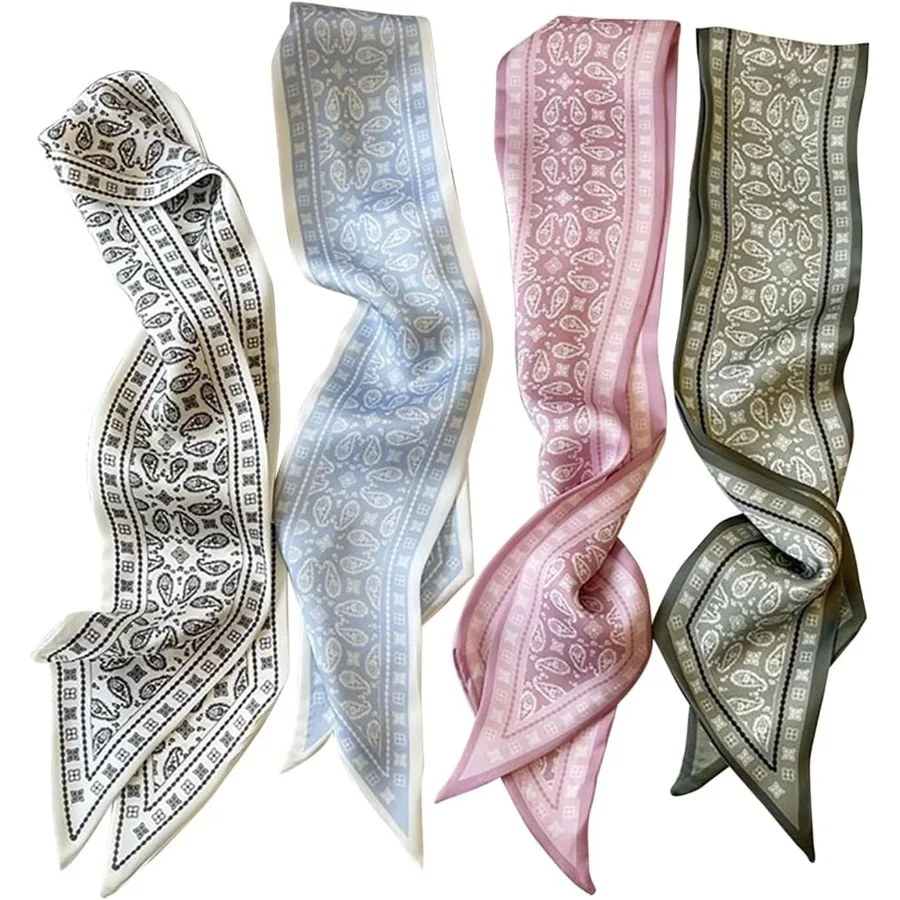 

4 шт. шарф для волос для женщин, модная повязка на голову в стиле бохо, аксессуар для шарфа 35 x 2,36, шарф на шею, мягкий, легкий, подарок, готовый к каждый день C