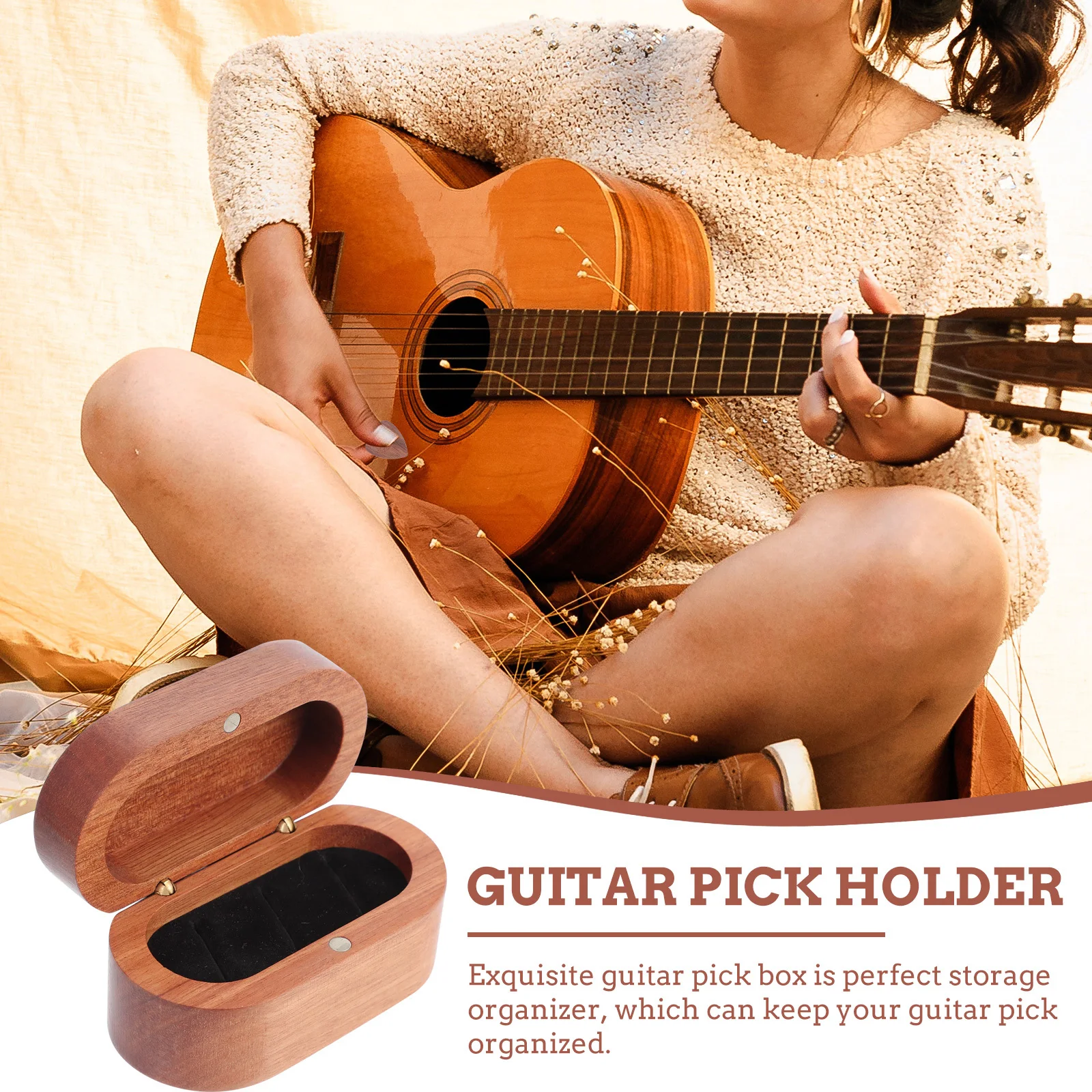 

Acoustic Guitar Pick Holder Case Shaped Wood Plectrum Storage Display Box Cases