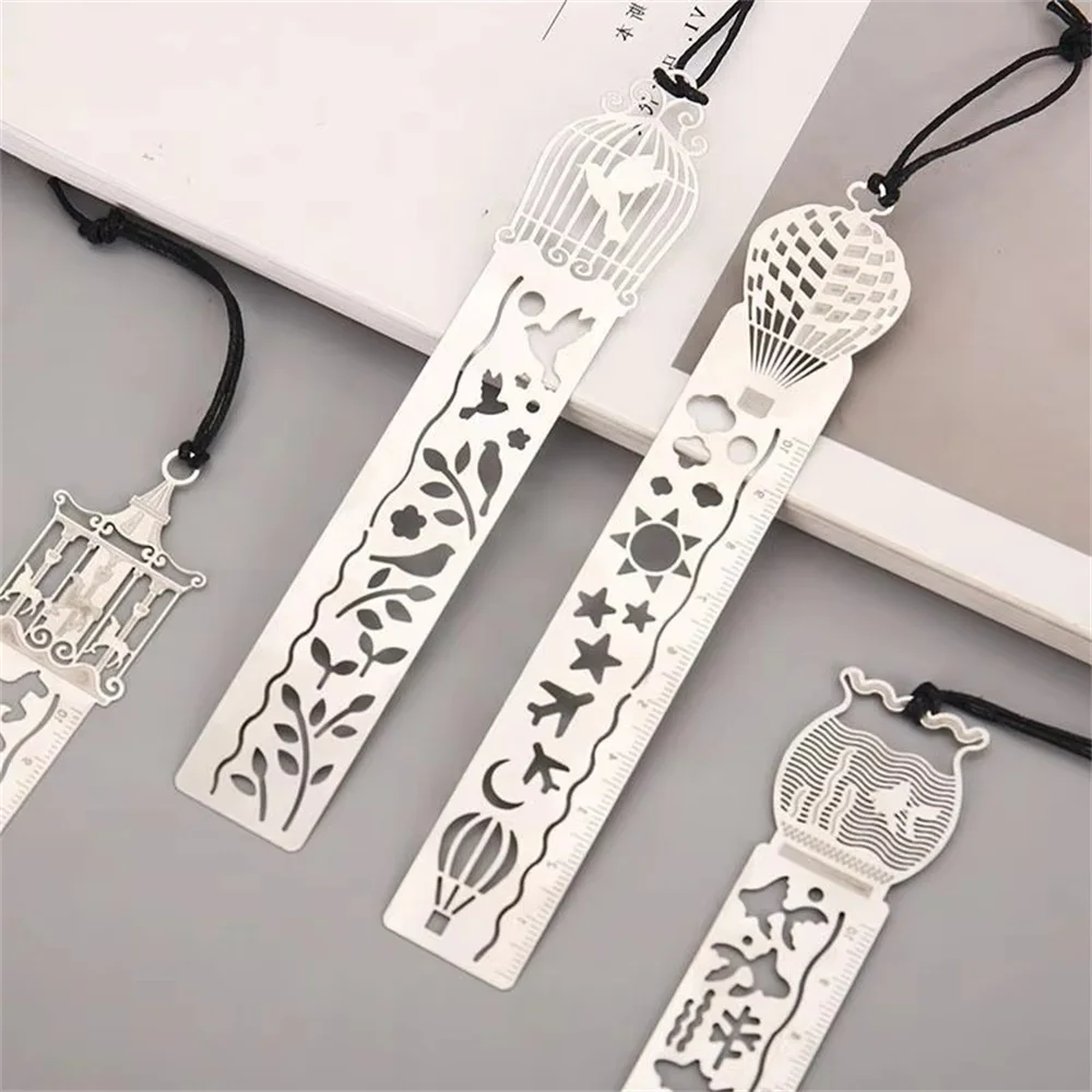 1 Pcs Straight Ruler Metal measuring Tool Stationery Drawing Gift School Office Supply Bookmark Creative Horse Birdcage Hollow