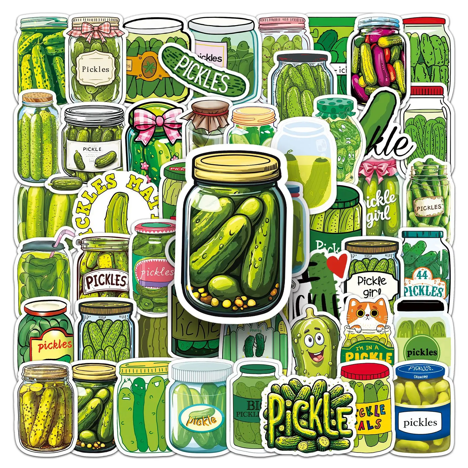 50PCS Pickle Cartoon Stickers Funny Food Decals For Water Bottles Laptops Luggage Wall DIY Decor
