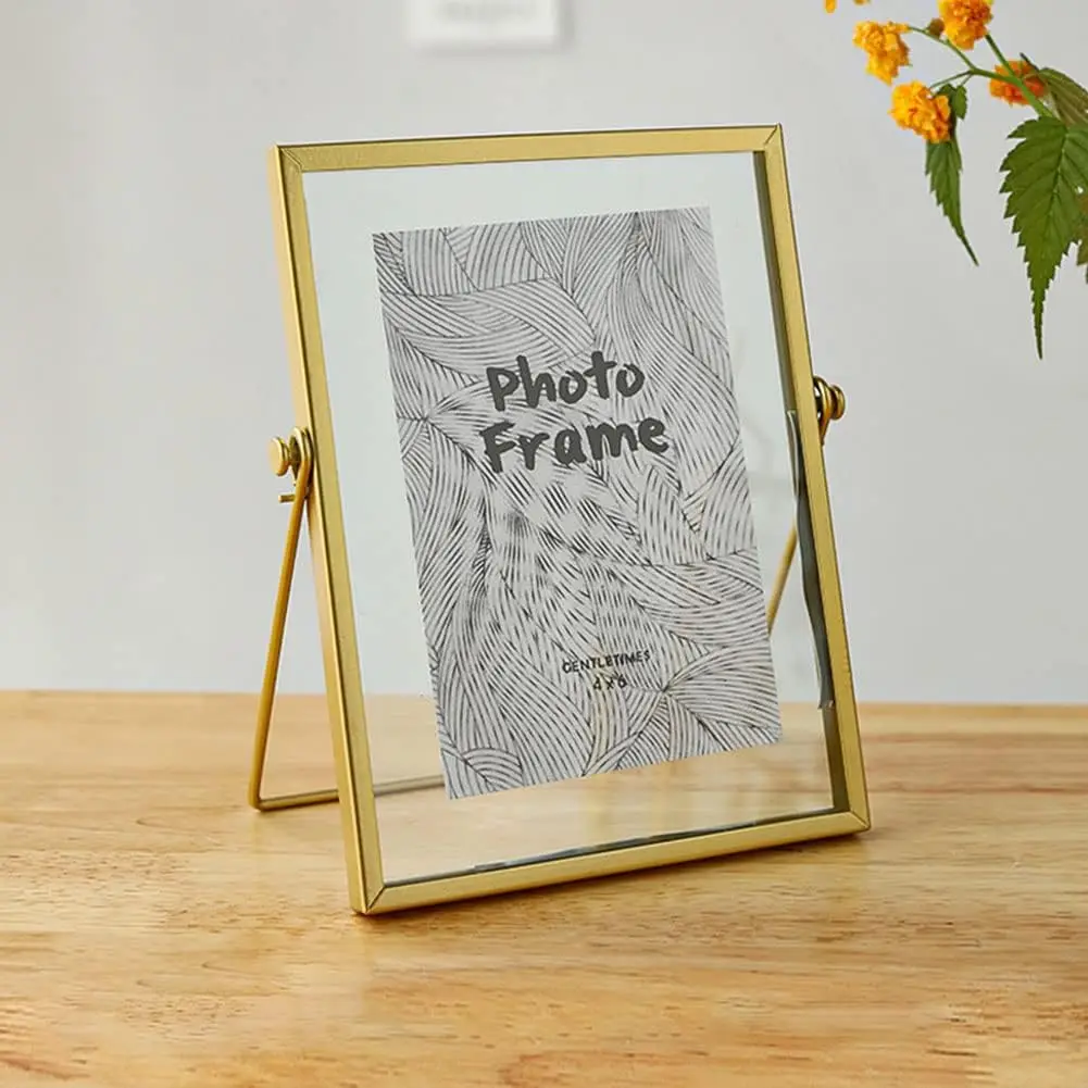 6 Inch Diy Glass Photo Frame, Gold Metal Picture Frame With Table Ornament Bracket, Minimalist Photo Frame, Home Decor