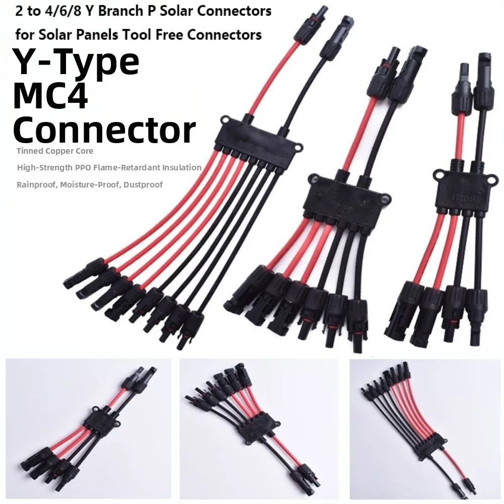 Free Connectors 2 to 4/6/8 P Solar Connectors 10AWG Y-Type Branch Solar Panels Tool 30cm 3 Styles Solar Panel Splitter
