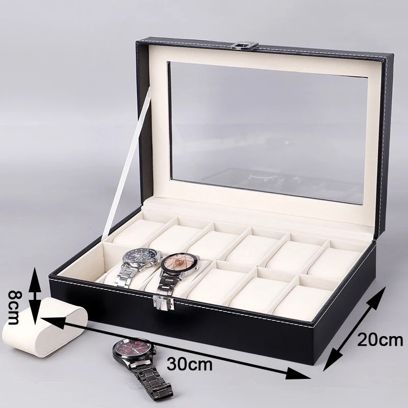 PU Leather Watch Storage Box with 6 10 12 Slot Exquisite Large Capacity Transparent Sunroof Watch Display Case Organizer